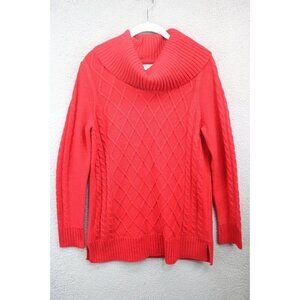 Calvin Klein Cowl Neck Red Cable Knit Sweater-Medium-Chunky-Cozy-Soft